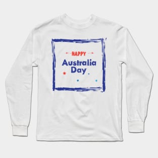 Happy Australia Day 26th January inscription poster with Calligraphy lettering, Australian Flag, Australia Map, stars and fireworks. Patriotic National Holiday Festive Poster for gifts and clothing design. Long Sleeve T-Shirt